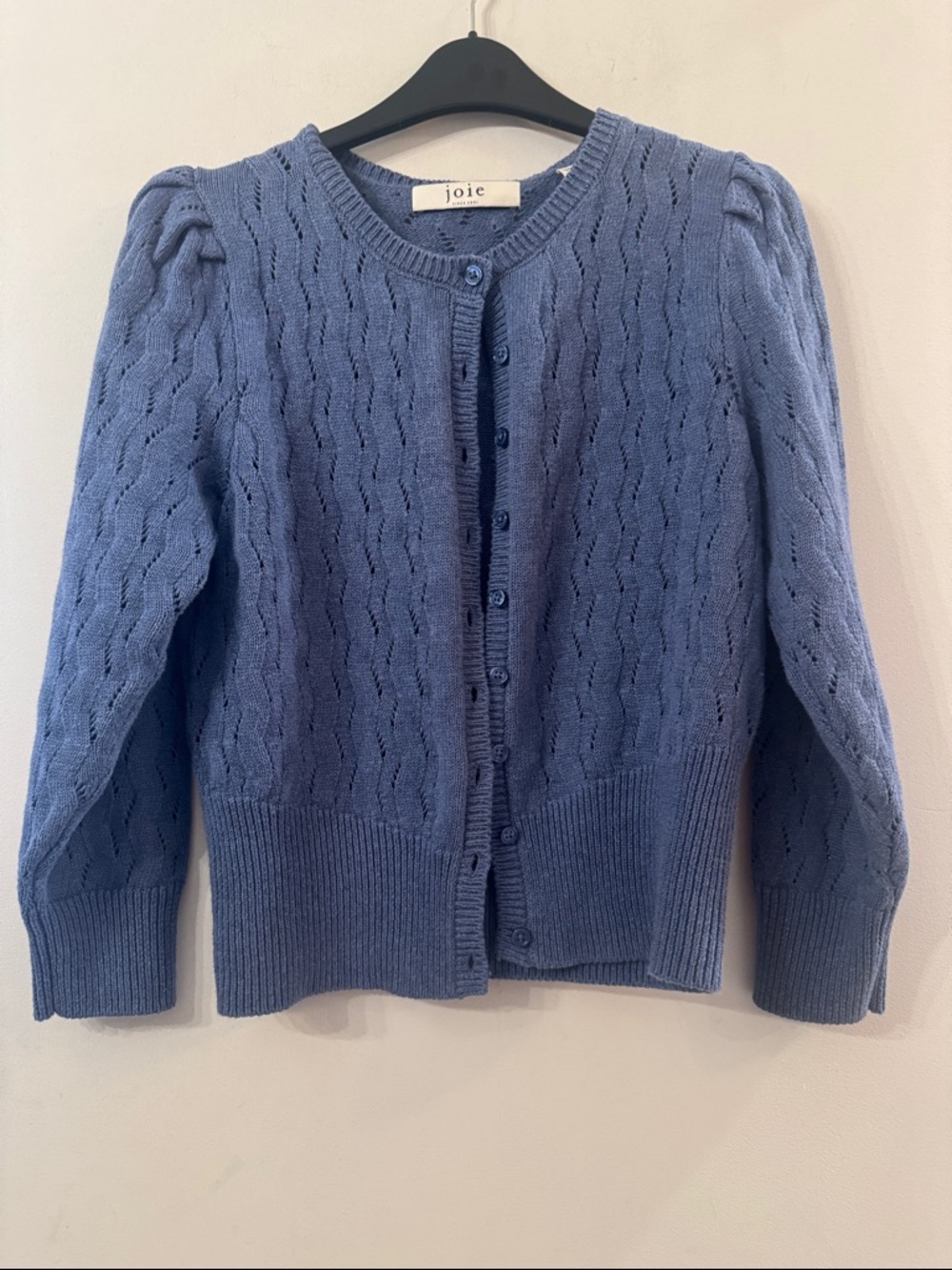 Joie Blue Pointelle Puff-Sleeve Cardigan